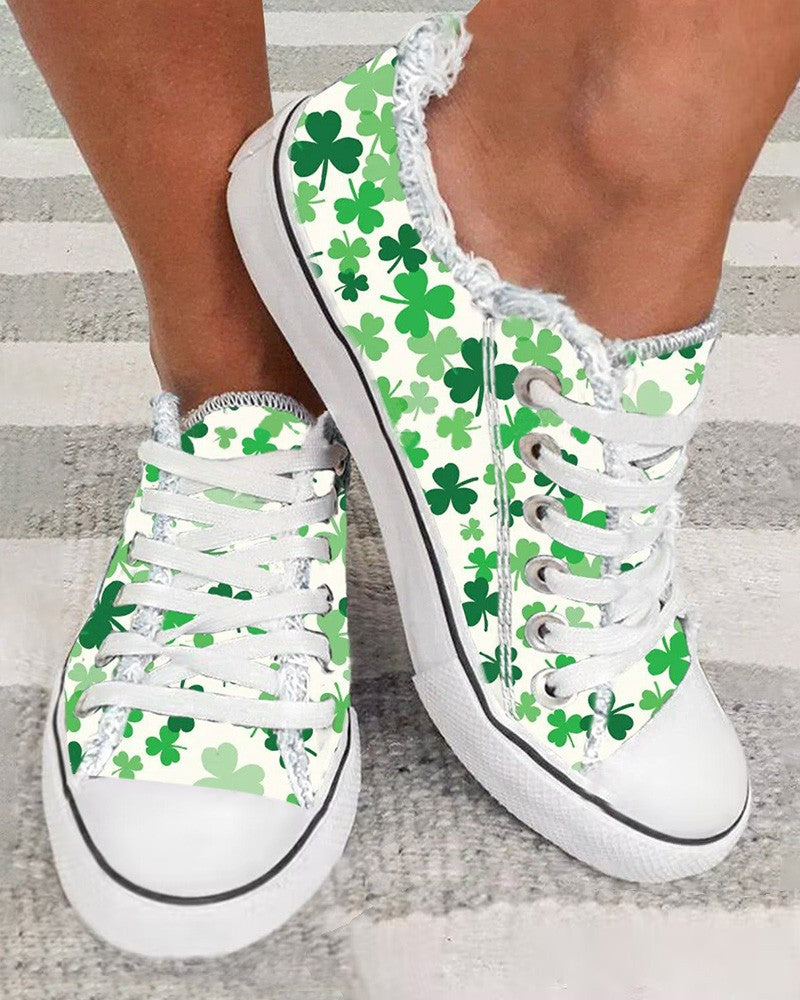 St. Patrick's Day Clover Print Ombre Fringe Hem Sneakers