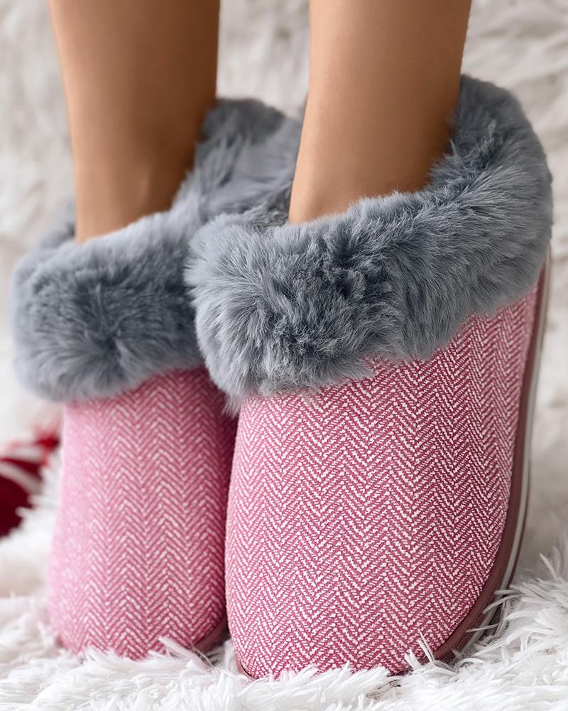Fuzzy Trim Non Slip Bootie Slippers
