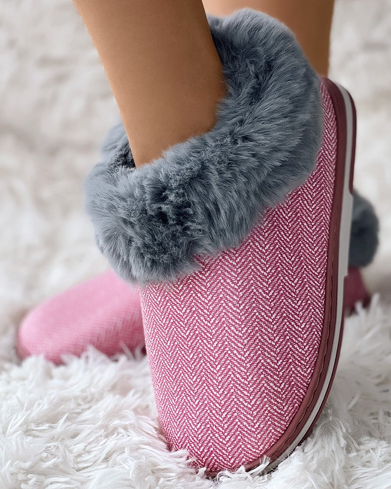 Fuzzy Trim Non Slip Bootie Slippers