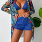 Halter Textured Bikini Top & Shorts Set With Floral Tropical Print Coat