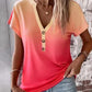 Ombre Notch Neck Buttoned Casual T shirt