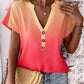 Ombre Notch Neck Buttoned Casual T shirt