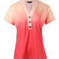 Ombre Notch Neck Buttoned Casual T shirt