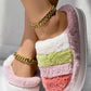 Colorblock Platform Fluffy Winter Thermal Slippers