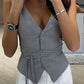 V neck Buttoned Tied Detail Vest Top