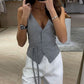 V neck Buttoned Tied Detail Vest Top
