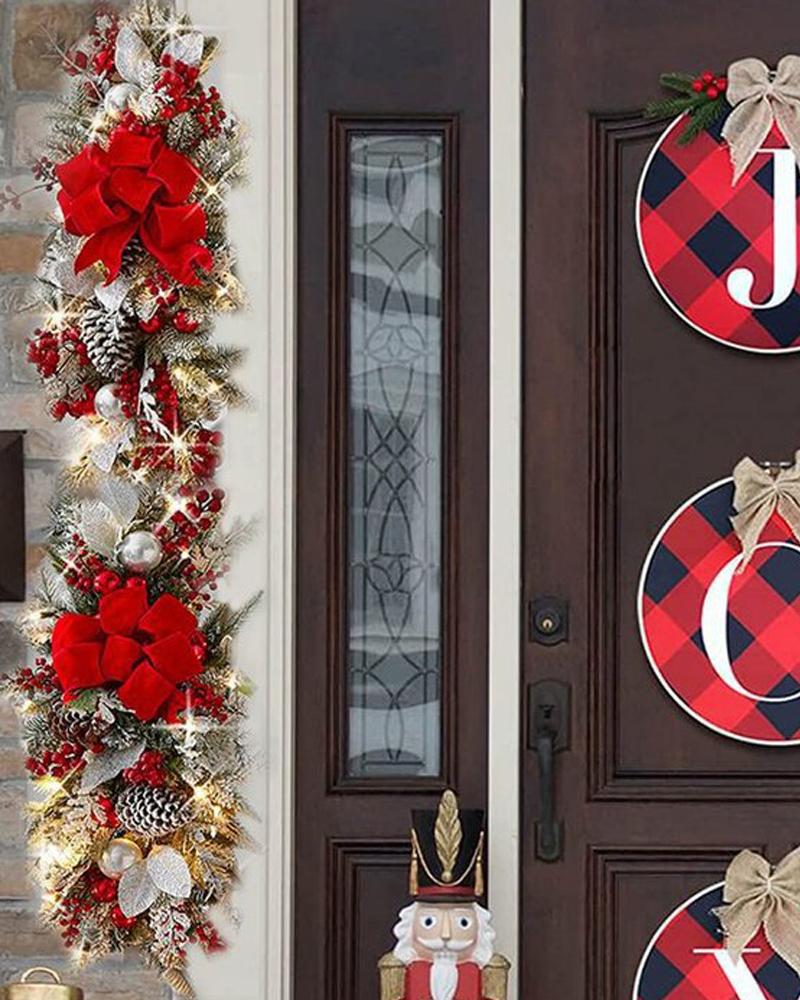2PCS/Set Christmas Lighted Door Hanging Ornaments Jingle Bell Bow Christmas Decorations Indoor Outdoor Party Supplies Without Battery