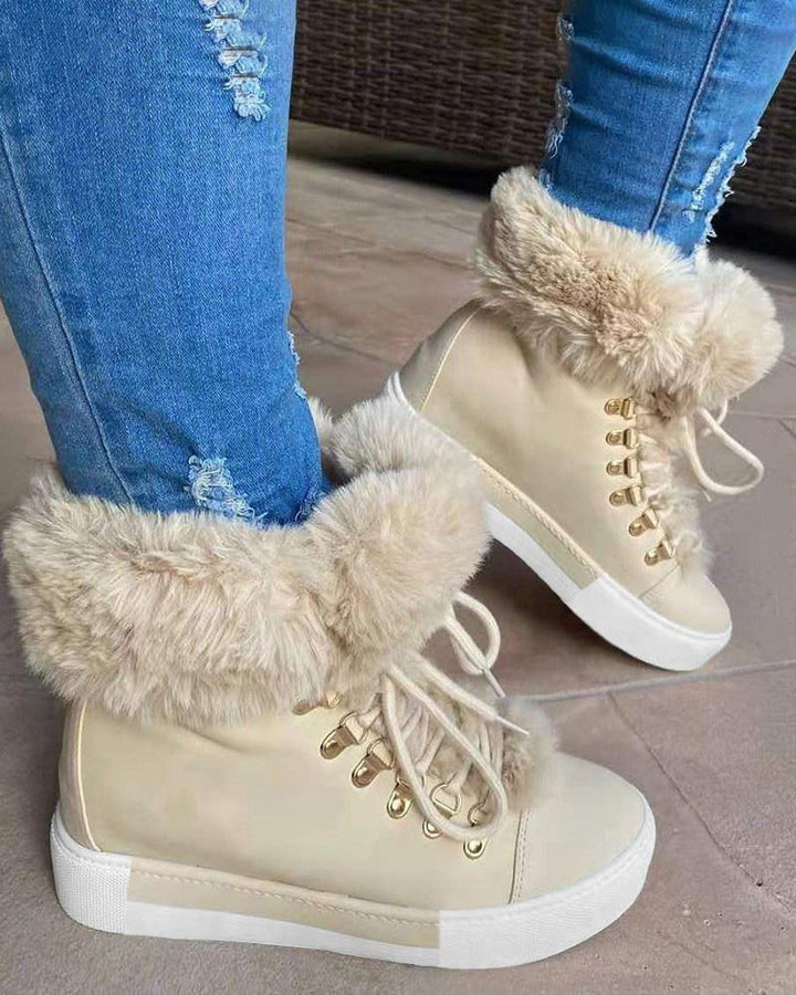 Fuzzy Trim Lined Hidden Wedge Snow Boots