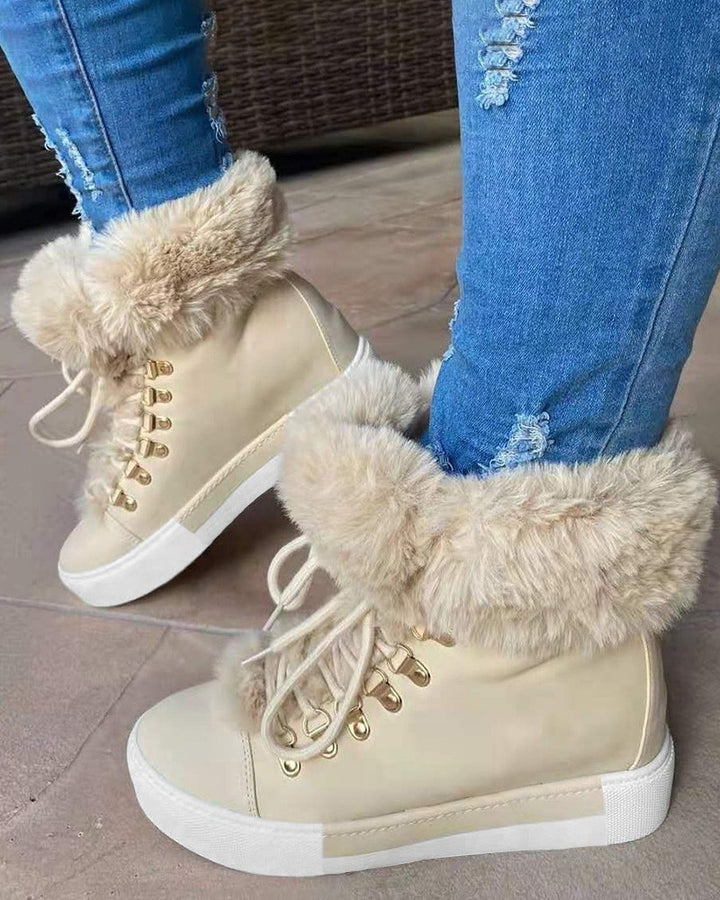 Fuzzy Trim Lined Hidden Wedge Snow Boots