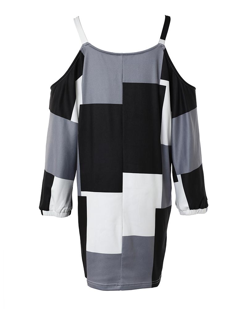Geometric Print Cold Shoulder Casual Dress