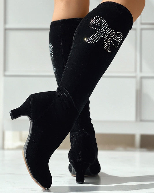 Rhinestone Bowknot Pattern Dancing Boots