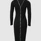 Zipper Detail Backless Long Sleeve Bodycon Dress
