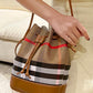 Plaid Print Drawstring Bucket Bag