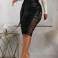 Contrast Lace Zipper Detail Belted PU Leather Skirt