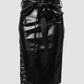 Contrast Lace Zipper Detail Belted PU Leather Skirt