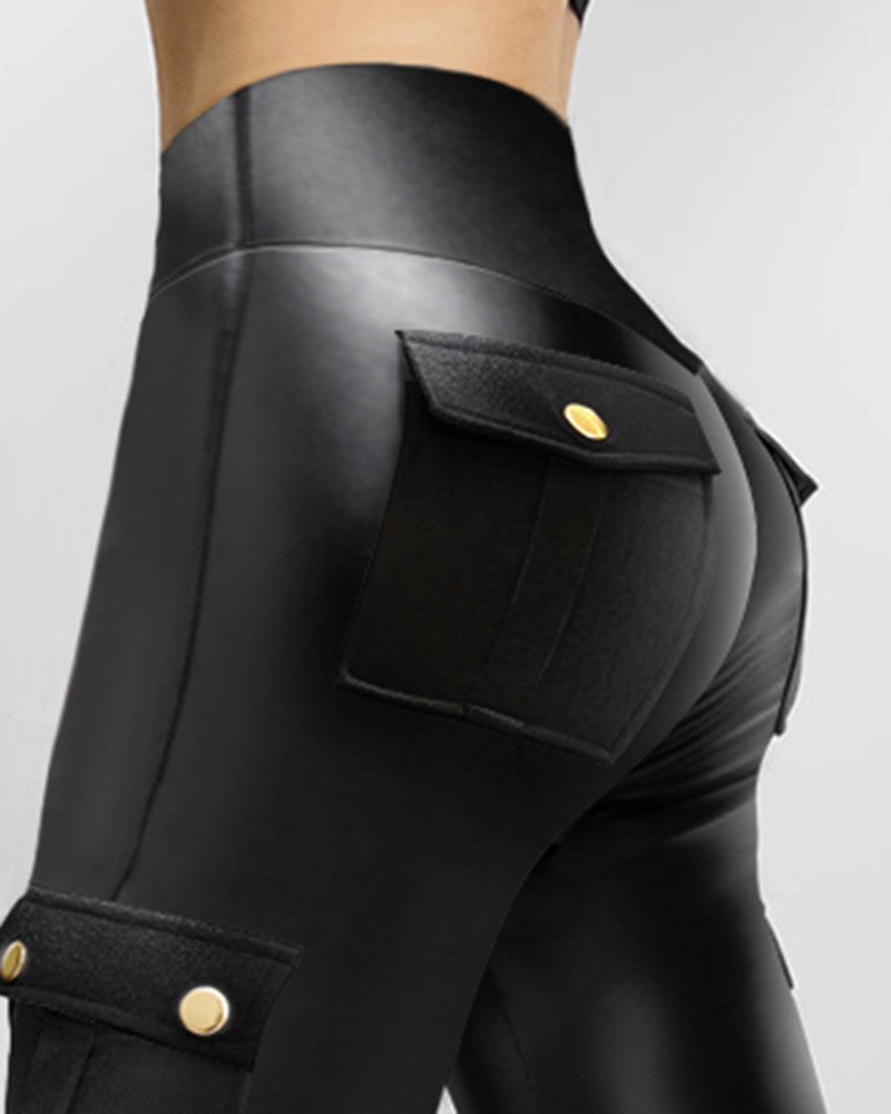 PU Leather Pocket Design Pants