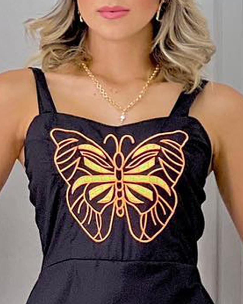 Butterfly Embroidery Sleeveless Casual Dress