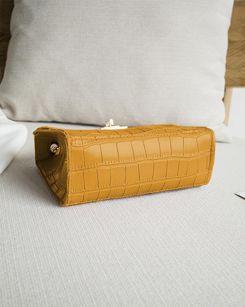 Croc Embossed Twist Lock Flap Satchel Bag