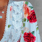 Floral Print Frill Hem Lantern Sleeve Top