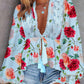 Floral Print Frill Hem Lantern Sleeve Top