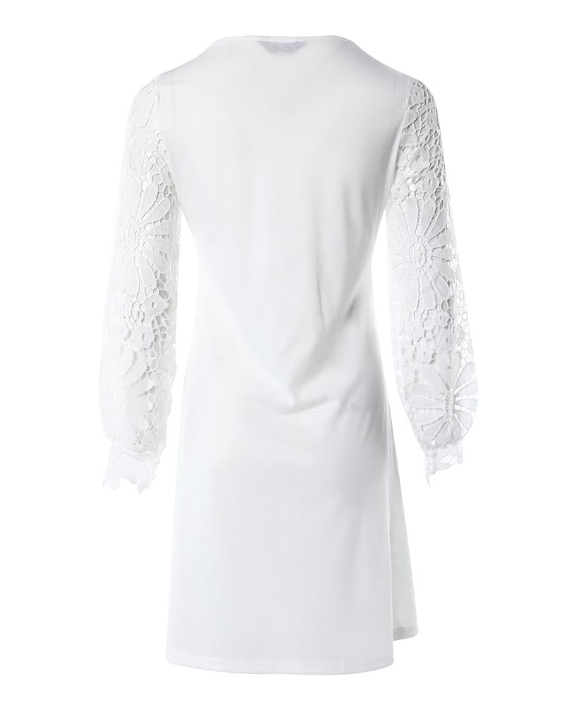 Contrast Lace Long Sleeve Casual Dress