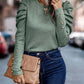 Gigot Sleeve Buttoned Ruched Top