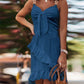 Tied Detail Ruffle Hem Chain Decor Casual Dress