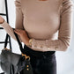 O Neck Puff Sleeve Button Decor Top