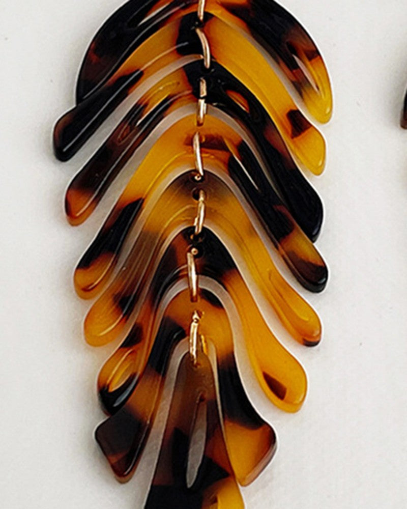 1Pair Leaf Shaped Tassel Drop Earrings