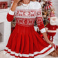 Christmas Snowflake Print Long Sleeve Pleated Dress