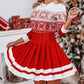 Christmas Snowflake Print Long Sleeve Pleated Dress
