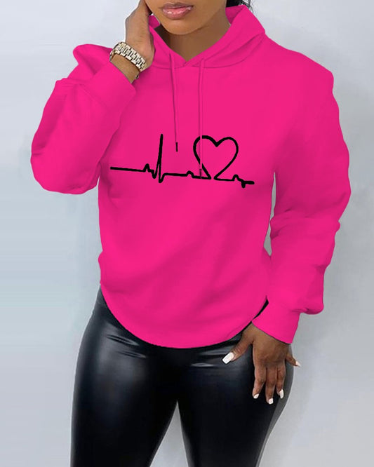 Plus Size Heart Print Hooded Top
