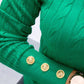 O neck Long Sleeve Buttoned Braided Knit Sweater