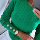 O neck Long Sleeve Buttoned Braided Knit Sweater