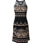 Vintage Tribal Print Hollow Out Sleeveless Casual Dress