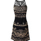 Vintage Tribal Print Hollow Out Sleeveless Casual Dress