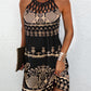 Vintage Tribal Print Hollow Out Sleeveless Casual Dress