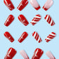 24pcs Christmas Striped Snowflake Design Glossy Press on Coffin False Nails Set