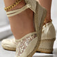 Embroidery Braided Espadrille Ankle Strap Wedge Sandals