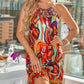 Multi Color Abstract Print Hollow Out Casual Dress