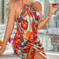 Multi Color Abstract Print Hollow Out Casual Dress