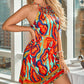 Multi Color Abstract Print Hollow Out Casual Dress
