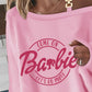 Come On Barbie Let's Go Party Print Cold Shoulder Chain Decor Top