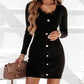 Contrast Lace Long Sleeve Ribbed Work Dress