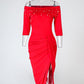Off Shoulder Beaded Ruched Party Dress