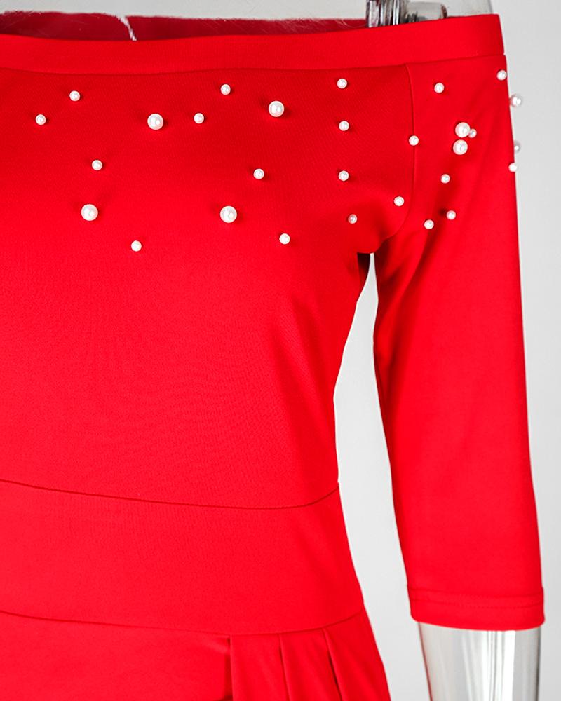 Off Shoulder Beaded Ruched Party Dress