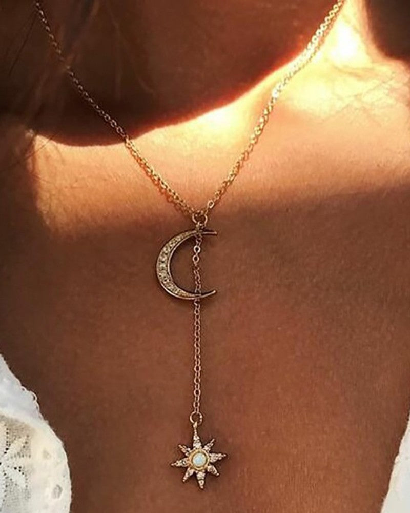1pc Retro Moon Sun Pendant T Necklace