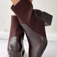 Chunky Heel Elastic Knit Patchwork Ankle Boots