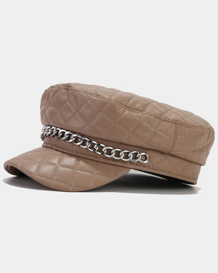 Quilted Argyle Chain Decor Peaked Cap