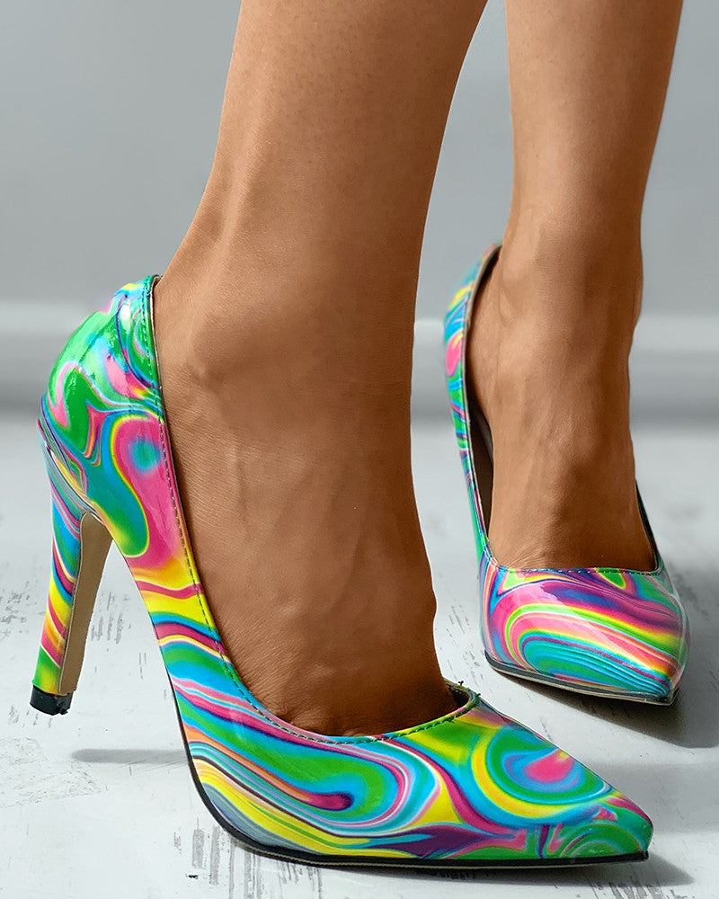 Marble Print Pointed Toe Stiletto Heels